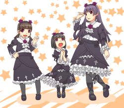  3girls black_hair commentary_request dress elmchi gokou_hinata gokou_ruri gokou_tamaki gothic_lolita lolita_fashion long_hair multiple_girls ore_no_imouto_ga_konna_ni_kawaii_wake_ga_nai pantyhose red_eyes short_hair siblings sisters twintails 