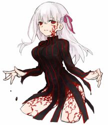  bad_id bad_pixiv_id dark_persona dark_sakura dress fate/stay_night fate_(series) female hair_ribbon long_hair matou_sakura red_eyes ribbon solo soto striped turtleneck vertical_stripes white_hair 