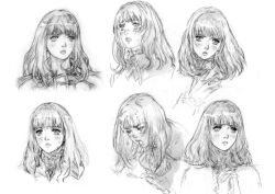  blonde_hair emotions female long_hair monochrome multiple_views pyrrha_alexandra reference_sheet soul_calibur soul_calibur_v soulcalibur_v 