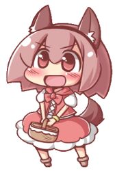  :d animal_ears blush bracelet chibi female full_body jewelry lowres maitora open_mouth original picnic_basket red_eyes red_hair short_hair smile solo tail transparent_background v-shaped_eyebrows 