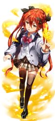  bad_id bad_pixiv_id cthugha_(nyaruko-san) female fire haiyore!_nyaruko-san hajime_kaname highres long_hair open_mouth plaid plaid_skirt red_eyes red_hair school_uniform skirt thighhighs twintails 