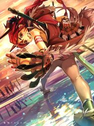  animal_hands bad_id bad_pixiv_id bare_shoulders female genderswap_(mtf) highres horns long_hair photoshop_(medium) polearm red_eyes red_hair rule_63 ryuuzouji_takanobu samurai sengoku_saga so-taro solo tongue tongue_out weapon 