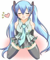  blue_hair closed_eyes commentary_request detached_sleeves female guunome hatsune_miku headset heart long_hair necktie skirt solo thighhighs twintails vocaloid zettai_ryouiki 