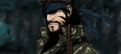  1boy bandana beard big_boss dark eyepatch facial_hair hybrid_cat male_focus metal_gear_(series) metal_gear_solid solo 