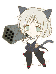  animal_ears bad_id bad_pixiv_id black_pantyhose cat_ears cat_girl cat_tail chibi commentary_request female fliegerhammer green_eyes grey_hair isa_(ni-iro) lowres multishot_rocket_launcher pantyhose rocket_launcher sanya_v._litvyak short_hair skirt solo strike_witches striker_unit tail uniform weapon world_witches_series 