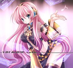  bad_id bad_pixiv_id blue_eyes female headphones long_hair megurine_luka pink_hair solo su_(pixiv44447) thighhighs vocaloid 