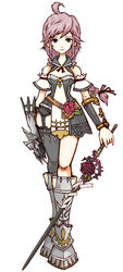  armor claves female flower official_art pink_eyes pink_hair red_flower red_rose rose solo sword trusty_bell weapon yoshioka_kumiko 