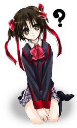  1boy ? bad_id bad_pixiv_id bow cosplay crossdressing kamikita_komari kamikita_komari_(cosplay) little_busters! little_busters!_school_uniform male_focus naoe_riki otoko_no_ko photoshop_(medium) pink_bow ribbon school_uniform solo teiruzuta 