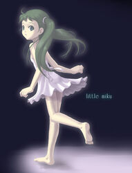  aged_down barefoot dress feet female harak hatsune_miku lolicon long_hair looking_back soles solo toes vocaloid 