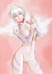  ayanami_rei blue_hair bodysuit commentary_request female neon_genesis_evangelion plugsuit red_eyes short_hair solo ume_(be_my_toy) white_bodysuit 