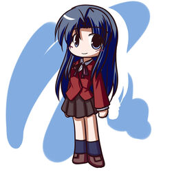  blue_eyes blue_hair chibi commentary_request female fictional_sister kawashima_ami long_hair oohashi_high_school_uniform school_uniform skirt socks solo toradora! 