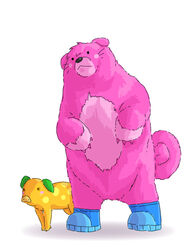  alternate_form ambiguous_gender bear boots boots_only clawed_fingers clothing curled_tail duo feral feralized floppy_ears footwear footwear_only fur hooves mammal markings moshi_monsters mostly_nude mr._snoodle nickrowler pink_body pink_fur poppet poppet_(species) silly_snuffler spots spotted_body suina tail ursine whiskers 