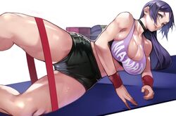  55level fate/grand_order fate_(series) long_hair minamoto_no_yorimitsu_(fate) purple_hair shorts 