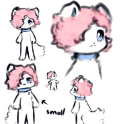  1:1 anthro arctic_fox blue_eyes blue_sclera canid canine collar female fluffy fluffy_tail fox fur group hair hair_over_eye hi_res mammal nude one_eye_obstructed one_eye_visible pink_hair sarah_(snoiifoxxo) simple_background snoiifoxxo tail text true_fox tuft white_body white_fur 