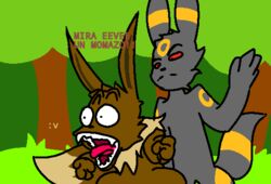  anthro duo eevee eeveelution fur generation_1_pokemon generation_2_pokemon humor kaelba male meme nintendo pokemon pokemon_(species) shitpost spanish_text text translated umbreon 