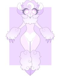  absurd_res ambiguous_gender anthro arm_tuft claws dreamalgia eyelashes fluffy fur hi_res horn leg_tuft mammal null_bulge pear-shaped_figure purple_theme solo tuft wide_hips 