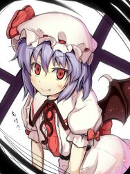  blush bow demon_wings female frills hat hat_ribbon hinami_(hinatamizu) oerba_yun_fang puffy_sleeves purple_hair red_eyes remilia_scarlet ribbon short_hair short_sleeves smile solo touhou wings 