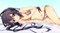  animal_ears bad_id bad_pixiv_id bikini black_hair brown_eyes cat_ears fake_animal_ears female k-on! kurou_(quadruple_zero) long_hair looking_at_viewer lying nakano_azusa on_side painttool_sai_(medium) swimsuit wet 