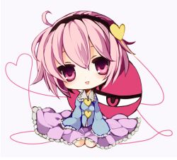  bad_id bad_pixiv_id blush chibi commentary_request female hairband heart heart_of_string komeiji_satori long_sleeves mini_person minigirl open_mouth pink_eyes pink_hair pink_skirt shirt short_hair sitting skirt smile solo third_eye touhou wide_sleeves yukimiya_(parupunta) 