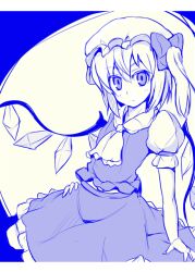  ascot bow crystal female flandre_scarlet hair_ribbon hairbow hat hinami_(hinatamizu) monochrome puffy_sleeves ribbon short_hair short_sleeves side_ponytail solo touhou wings 