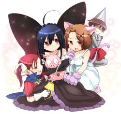  1boy 3girls :o accel_world animal_ears animal_hands arita_haruyuki bad_id bad_pixiv_id bow butterfly_wings cat_ears cat_tail gloves insect_wings kamiya_zuzu kouzuki_yuniko kurashima_chiyuri kuroyukihime mayuzumi_takumu multiple_girls oerba_yun_fang rapier sword tail tail_bow tail_ornament weapon wings 