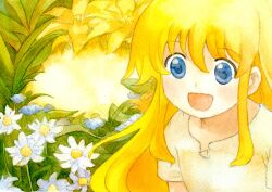  :d bad_id bad_pixiv_id blonde_hair blue_eyes female flower kouno_hikaru long_hair open_mouth original painting_(medium) smile solo traditional_media watercolor_(medium) 