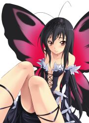  accel_world antenna_hair bare_shoulders black_hair breasts brown_eyes butterfly_wings cleavage commentary_request dress elbow_gloves female frills gloves headband hozumi_takashi insect_wings kuroyukihime long_hair photoshop_(medium) small_breasts solo wings 