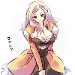  bad_id bad_pixiv_id blonde_hair breasts bubble_skirt cleavage corset dragon&#039;s_dogma dragon&#039;s_dogma_(series) female jewelry large_breasts lowres madeleine_(dragon&#039;s_dogma) necklace pendant skirt smile solo su_(pixiv44447) 