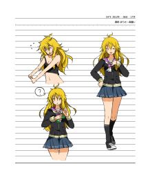  ? alternate_costume bare_shoulders blonde_hair bow bra character_name commentary_request contemporary dated eating female hairbow jacket kirisame_marisa myuto_(advent_retribution) navel open_mouth photoshop_(medium) pleated_skirt reference_sheet school_uniform serafuku shoes skirt sneakers socks strap_slip touhou underwear yawning yellow_eyes 