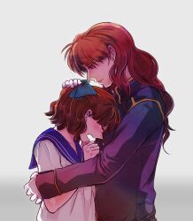  1boy bad_id bad_pixiv_id bishoujo_senshi_sailor_moon bishoujo_senshi_sailor_moon_(first_season) brown_hair female hand_on_another&#039;s_head height_difference juuban_middle_school_uniform nephrite_(sailor_moon) oosaka_naru profile rena_(fujico_fujico) school_uniform tears 