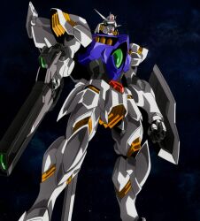  beam_rifle energy_gun gun gundam gundam_age gundam_legilis highres mecha no_humans rifle shield solo space vagan weapon 