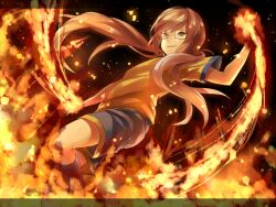  1boy bad_id bad_pixiv_id fire fusion glasses inazuma_eleven_(series) inazuma_eleven_go inazuma_eleven_go_chrono_stone kirino_ranmaru kirino_ranmaru_(mixi_max_jeanne_d&#039;arc) long_hair open_mouth otoko_no_ko oyu_cocoa pink_hair raimon raimon_soccer_uniform soccer_uniform sportswear twintails 