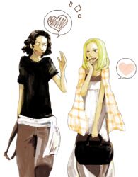  1boy bag black_hair black_shirt blonde_hair couple dress female heart kaya_(one_piece) lowres one_piece overalls sash shirt transparent_background usopp white_dress 