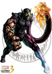  1boy alien fighting_stance fire full_body green_skin male marvel marvel_vs_capcom muscle official_art shinkiro silhouette simple_background solo standing super_skrull transparency 