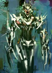  abstract armor commentary cowboy_shot helmet looking_at_viewer machinery mecha no_humans original photoshop_(medium) pump_(pumpqmuq) robot solo spikes standing thigh_gap 