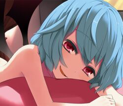  bat_wings blue_hair commentary_request female hota looking_at_viewer nude oerba_yun_fang open_mouth red_eyes remilia_scarlet short_hair smile solo touhou wings 