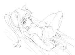  bad_id bad_pixiv_id blush commentary dakian female greyscale hattori_shizuka jacket line_art lying monochrome panties ponytail solo strike_witches underwear world_witches_series 