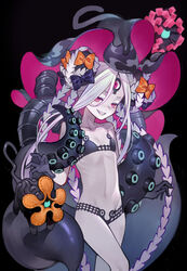  abigail_williams_(fate) abigail_williams_(swimsuit_foreigner)_(fate) abigail_williams_(swimsuit_foreigner)_(first_ascension)_(fate) absurdres bare_shoulders bikini black_background black_bikini black_bow bow breasts collarbone colored_skin creature double_bun fate/grand_order fate_(series) female forehead grin hair_bun highres keyhole long_hair looking_at_viewer multiple_bows navel orange_bow parted_bangs photoshop_(medium) purple_eyes sharp_teeth sidelocks simple_background sin_(btc86amme) small_breasts smile swimsuit teeth tentacle thighs third_eye very_long_hair white_hair white_skin 