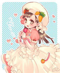  bad_id bad_pixiv_id blush brown_eyes brown_hair cooking_idol_ai!_mai!_main! female hat heart hiiragi_mine lolicon long_hair microphone solo toriniku_(suikyou) 