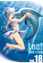  artist_request barefoot bikini dolphin feet female hands himekawa_kotone purple_bikini purple_hair purple_sarong red_eyes sarong solo swimsuit to_heart to_heart_(series) underwater wince 