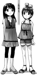  2girls ayase_ena camisole danboo greyscale hayasaka_miura long_hair monochrome multiple_girls short_hair taira_tsukune yotsubato! 