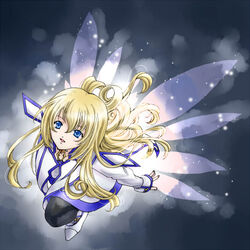  blonde_hair blue_eyes colette_brunel commentary_request female long_hair pantyhose sirotuka_lambda solo tales_of_(series) tales_of_symphonia wings 