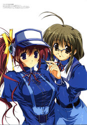  2girls amazuyu_tatsuki bow brown_hair comic_party glasses highres makimura_minami mitsumi_misato multiple_girls photoshop_(medium) red_hair takase_mizuki yellow_bow 