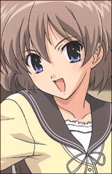  blue_eyes brown_hair female lowres myself_yourself open_mouth short_hair solo wakatsuki_shuri 