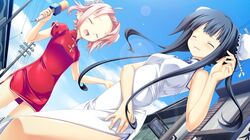  2girls black_hair bun_cover china_dress chinese_clothes double_bun dress fue_(tsuzuku) game_cg hair_bun kikushita_kotora kino_kyouka multiple_girls pink_hair volume7 