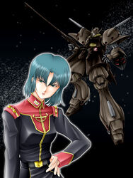  bad_id bad_pixiv_id blue_eyes blue_hair female gabthley gundam mecha military military_uniform mouar_pharaoh robot short_hair solo space uniform zeta_gundam zummy 