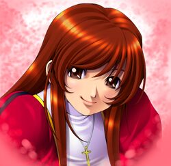  bad_id bad_pixiv_id brown_eyes brown_hair cross erica_fontaine female jewelry necklace nun orange_hair sakura_taisen sakura_taisen_iii smile solo yagitori 