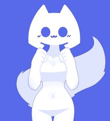  anthro bikini blue_background clothing clyde_(discord) curvy_figure discord_(app) female fur hi_res hourglass_figure lol_comments mammal meme mtf_crossgender navel nekuzx owo purple_background rule_63 shirt simple_background solo standing swimwear tail topwear unknown_species white_bikini white_body white_clothing white_fur white_swimwear white_tail 