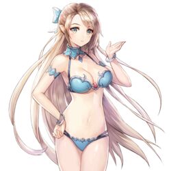  armpits bangle bare_shoulders bikini blue_bikini bow bracelet breasts brown_hair cowboy_shot detached_collar elf female grey_eyes hairbow halterneck hand_on_own_hip hand_up jewelry king&#039;s_raid long_hair looking_at_viewer medium_breasts multi-strapped_bikini navel non-web_source official_art parted_lips pointy_ears selene_(king&#039;s_raid) sidelocks solo standing stomach string_bikini swimsuit thighs transparent_background very_long_hair 