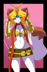  absurd_res accessory anthro bedroom_eyes big_breasts bikini bikini_top blonde_hair blue_eyes bottomwear breasts brown_body brown_fur chalo chest_tuft clothed clothing domestic_cat felid feline felis female final_fantasy final_fantasy_x final_fantasy_x-2 fur g-string hair half-closed_eyes headband hi_res las_lindas mammal miniskirt narrowed_eyes rikku_(cosplay) sarah_silkie scarf seductive skimpy skirt solo square_enix swimwear third-party_edit tuft underwear white_body white_fur 